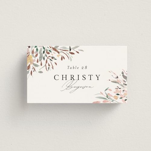 This is a garden wedding place cards with foil pressed by Itsy Belle Studio called undone printing on signature in placecard