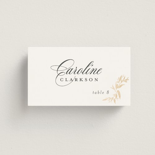 This is a chantilly wedding place cards with foil pressed by Jessica Williams called vining printing on signature in placecard