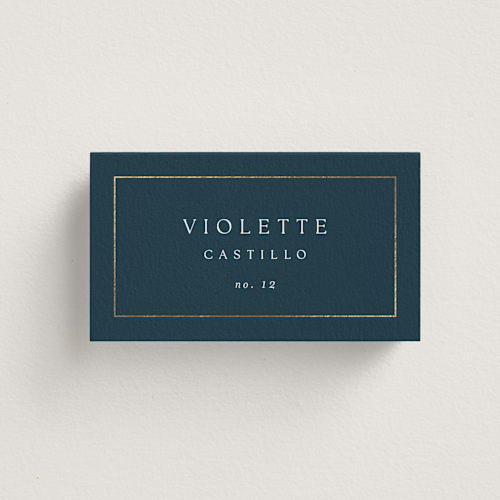 This is a ocean wedding place cards with foil pressed by Kelly Schmidt called framed monogram printing on signature in placecard