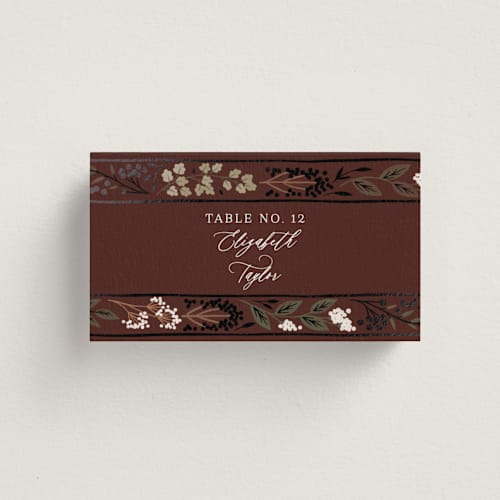 This is a almond wedding place cards with foil pressed by Alethea and Ruth called illuminated storybook printing on signature in placecard