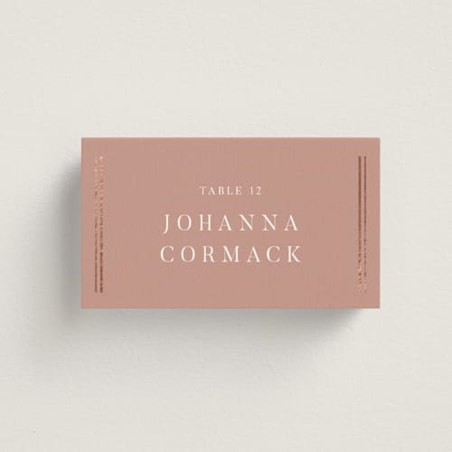 This is a rose wedding place cards with foil pressed by Nicole Walsh called classic elegance printing on signature in placecard