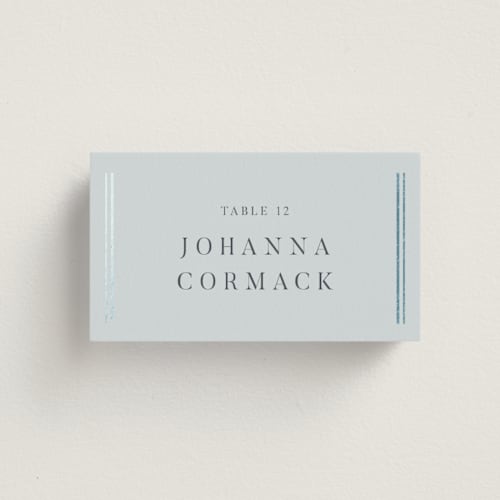 This is a sky wedding place cards with foil pressed by Nicole Walsh called classic elegance printing on signature in placecard