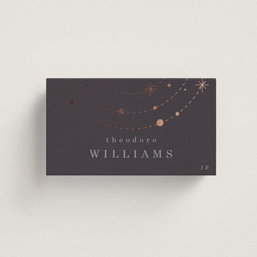 This is a twilight wedding place cards with foil pressed by Baumbirdy called north printing on signature in placecard