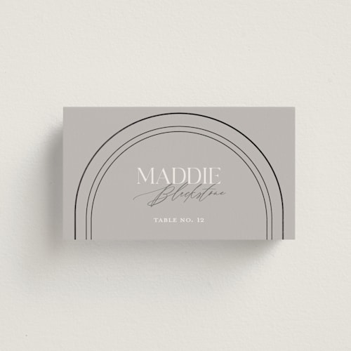 This is a truffle wedding place cards with foil pressed by Vera Lim called the arc printing on signature in placecard