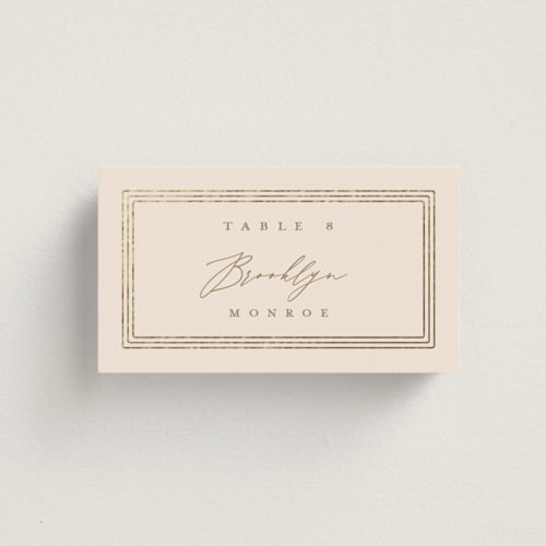 This is a latte wedding place cards with foil pressed by Kristie Kern called soleil printing on signature in placecard