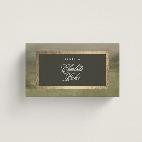 This is a graphite wedding place cards with foil pressed by Everett Paper Goods called hillside printing on signature in placecard