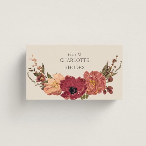 This is a harvest wedding place cards with foil pressed by Susan Moyal called timeless blooms printing on signature in placecard