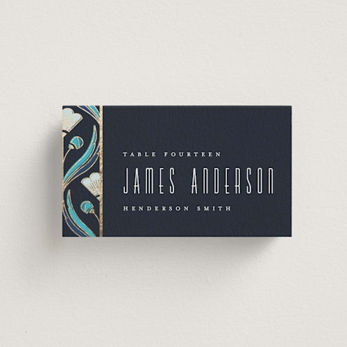 This is a cote d'azur wedding place cards with foil pressed by Ana de Sousa called deco pattern printing on signature in placecard