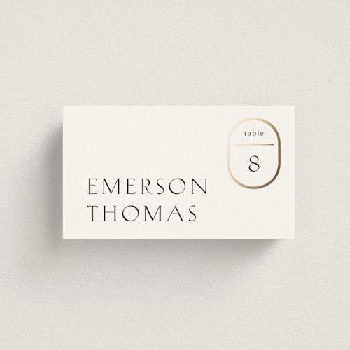 This is a snow wedding place cards with foil pressed by Kaydi Bishop called postcard printing on signature in placecard