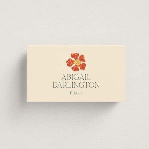 This is a jungle wedding place cards with foil pressed by Simona Camp called tropical garden printing on signature in placecard
