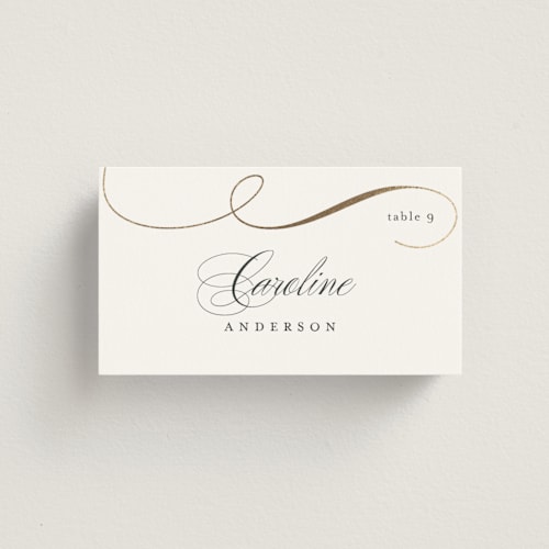 This is a chantilly wedding place cards with foil pressed by Jessica Williams called initialed printing on signature in placecard