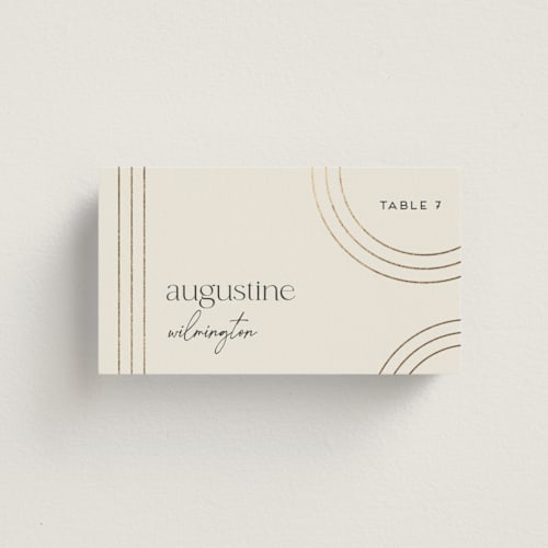 This is a chiffon wedding place cards with foil pressed by Amy Payne called curves printing on signature in placecard