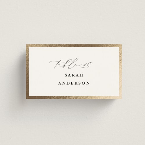This is a vanilla wedding place cards with foil pressed by Susan Moyal called classic love printing on signature in placecard