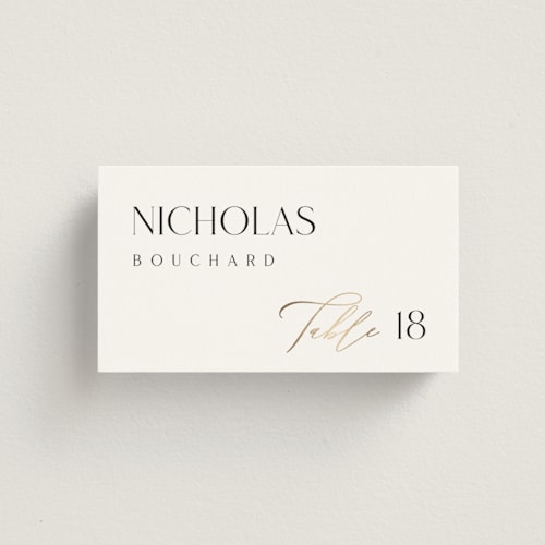 This is a silk wedding place cards with foil pressed by Kelly Schmidt called overlay printing on signature in placecard