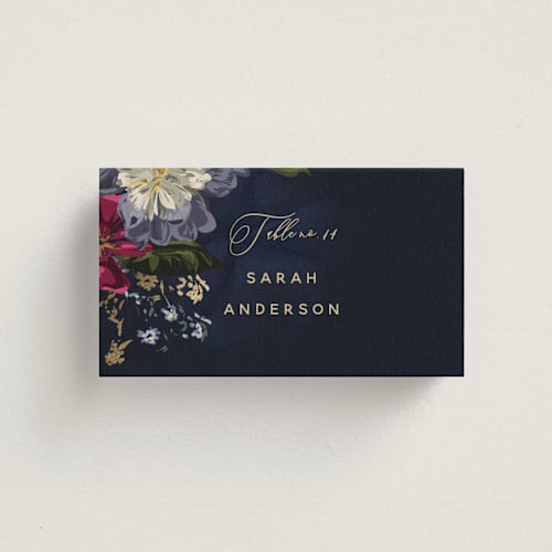 This is a jewel wedding place cards with foil pressed by Susan Moyal called after midnight printing on signature in placecard