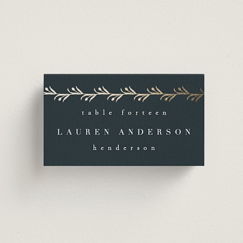 This is a midnight wedding place cards with foil pressed by Ana de Sousa called for eternity printing on signature in placecard