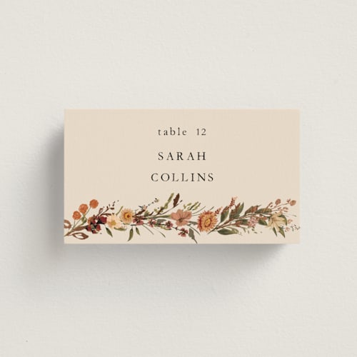 This is a harvest wedding place cards with foil pressed by Susan Moyal called monogrammed floral printing on signature in placecard