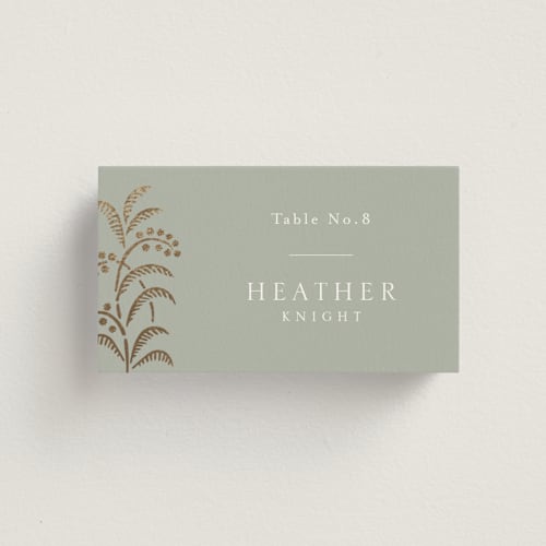 This is a willow wedding place cards with foil pressed by Leia Matt called riviera printing on signature in placecard
