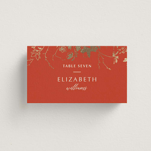 This is a lava wedding place cards with foil pressed by Stellax Creative called abstract flora printing on signature in placecard