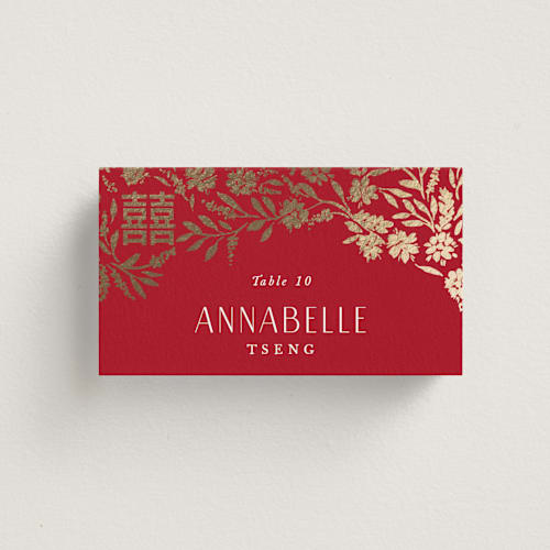 This is a ruby wedding place cards with foil pressed by Yaling Hou Suzuki called garden vines printing on signature in placecard