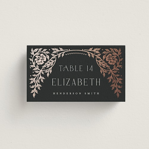 This is a onyx wedding place cards with foil pressed by Ana de Sousa called gilded nouveau frame printing on signature in placecard