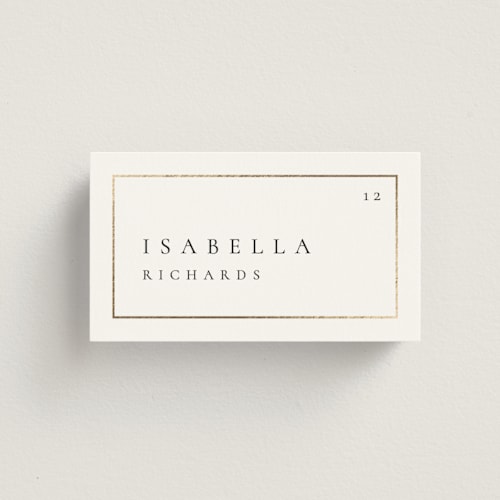 This is a silk wedding place cards with foil pressed by Kelly Schmidt called golden ampersand printing on signature in placecard