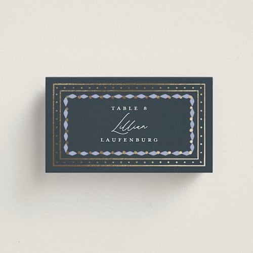 This is a periwinkle wedding place cards with foil pressed by Erin German called sadie printing on signature in placecard