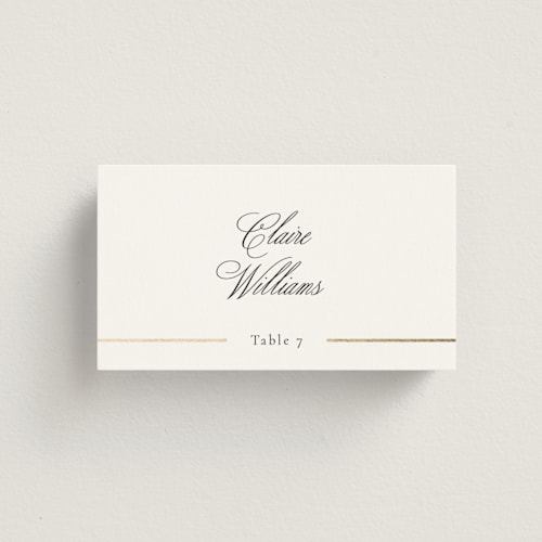 This is a spun sugar wedding place cards with foil pressed by Jessica Williams called aligned printing on signature in placecard