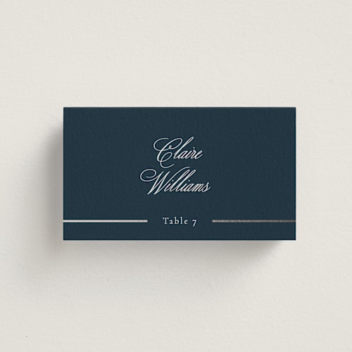 This is a midnight wedding place cards with foil pressed by Jessica Williams called aligned printing on signature in placecard
