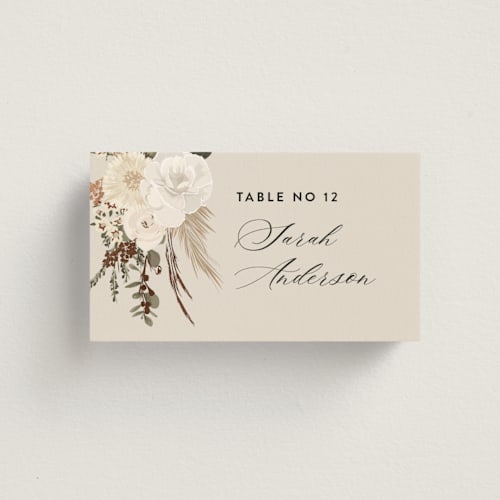This is a latte wedding place cards with foil pressed by Susan Moyal called botanical edge printing on signature in placecard