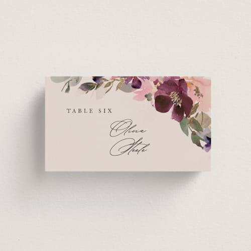 This is a blush wedding place cards with foil pressed by Lori Wemple called fleur printing on signature in placecard