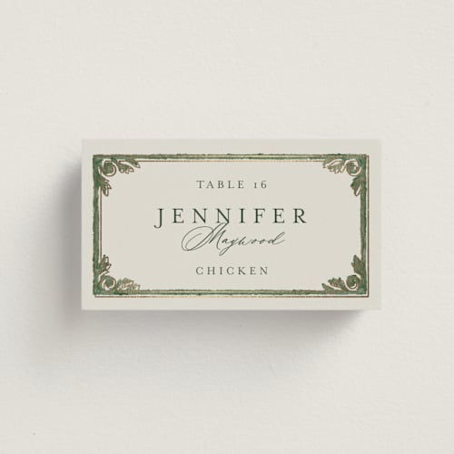 This is a bluebell wedding place cards with foil pressed by Jen Owens called grandeur printing on signature in placecard