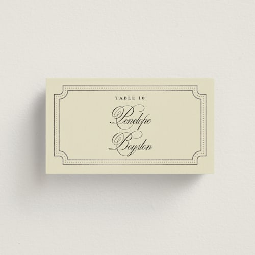 This is a cream wedding place cards with foil pressed by Jennifer Lew called honeybee printing on signature in placecard