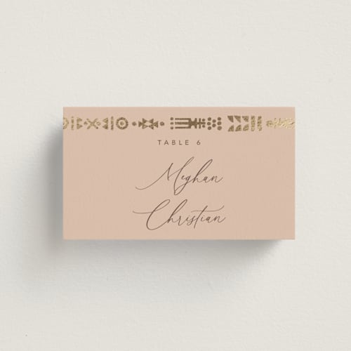 This is a sahara wedding place cards with foil pressed by David Michuki called cultured element printing on signature in placecard