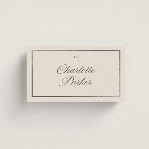 This is a antique wedding place cards with foil pressed by Nicole Walsh called tux printing on signature in placecard