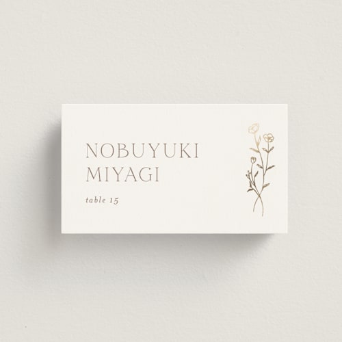 This is a chiffon wedding place cards with foil pressed by chocomocacino called kouignette printing on signature in placecard