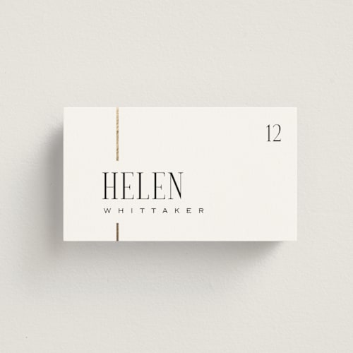 This is a silk wedding place cards with foil pressed by Laura Hankins called linear printing on signature in placecard
