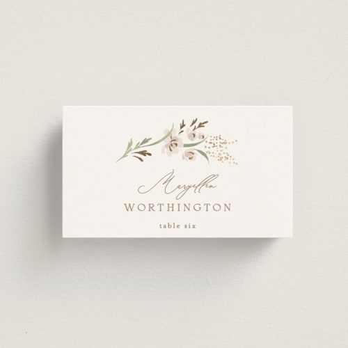 This is a spring mist wedding place cards with foil pressed by Erin L. Wilson called meadow printing on signature in placecard