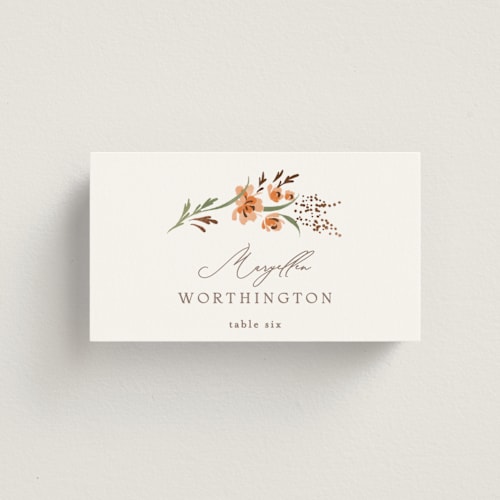 This is a verona sunset wedding place cards with foil pressed by Erin L. Wilson called meadow printing on signature in placecard