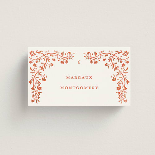 This is a verona sunset wedding place cards with foil pressed by Gwen Bedat called floral romance printing on signature in placecard