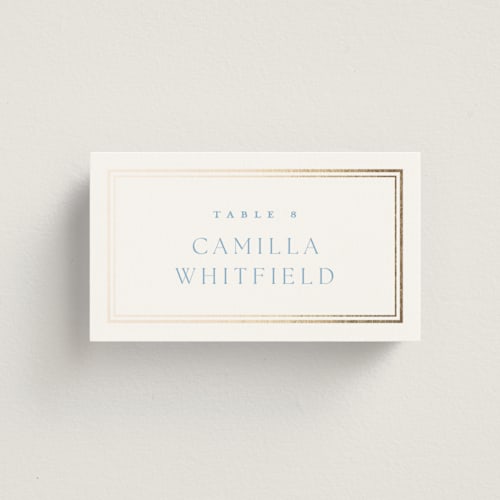 This is a bluebell wedding place cards with foil pressed by Kristie Kern called storybook garden printing on signature in placecard