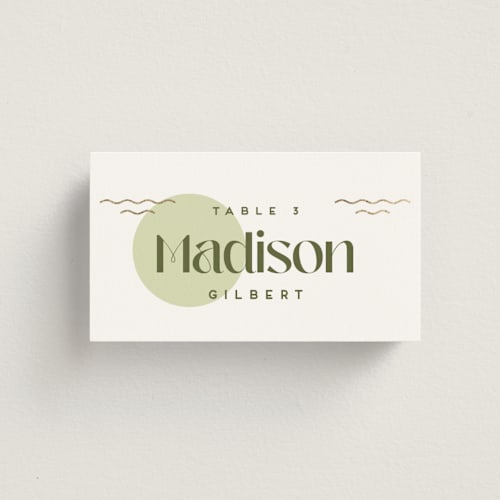 This is a kiwi wedding place cards with foil pressed by Claudia Orengo called news! printing on signature in placecard
