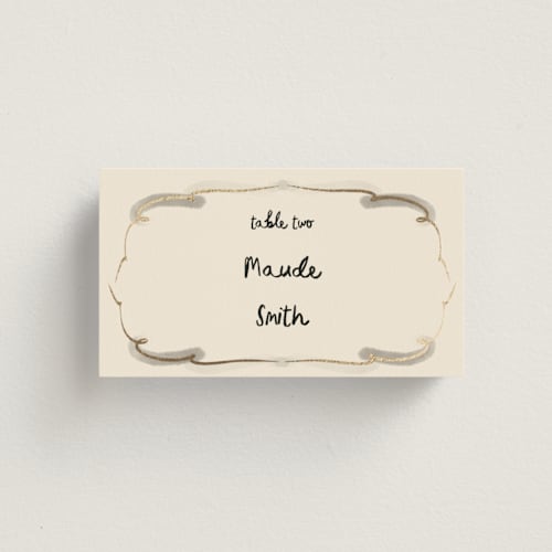 This is a ink wash wedding place cards with foil pressed by Ani Somi called santa catalina printing on signature in placecard