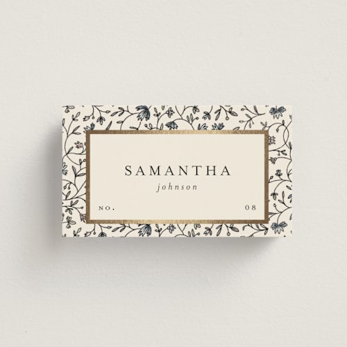 This is a almond wedding place cards with foil pressed by Stephanie Hawkes called hansen printing on signature in placecard