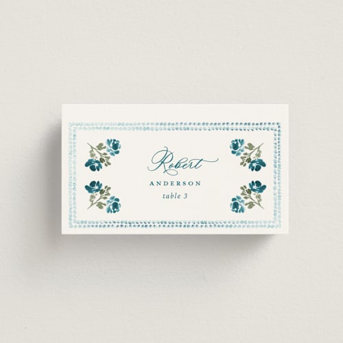 This is a indicolite wedding place cards with foil pressed by Claudia Orengo called tuileries printing on signature in placecard