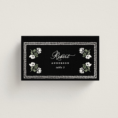 This is a onyx wedding place cards with foil pressed by Claudia Orengo called tuileries printing on signature in placecard