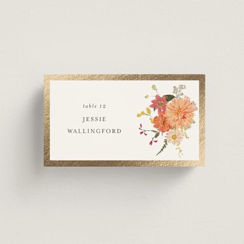 This is a burgundy wedding place cards with foil pressed by Susan Moyal called enchanting printing on signature in placecard