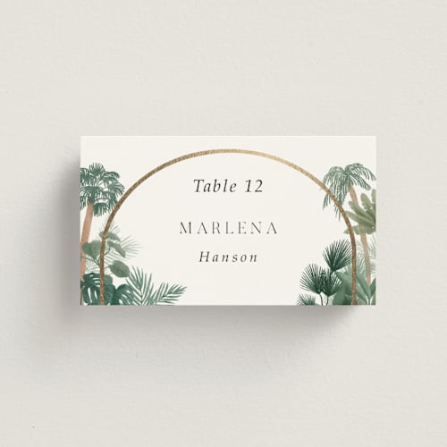 This is a seagreen wedding place cards with foil pressed by Elly called the greenhouse printing on signature in placecard