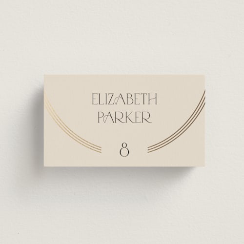 This is a latte wedding place cards with foil pressed by Kristie Kern called misha printing on signature in placecard
