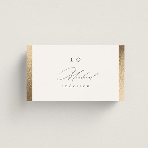 This is a cloud wedding place cards with foil pressed by Nicole Walsh called surround printing on signature in placecard